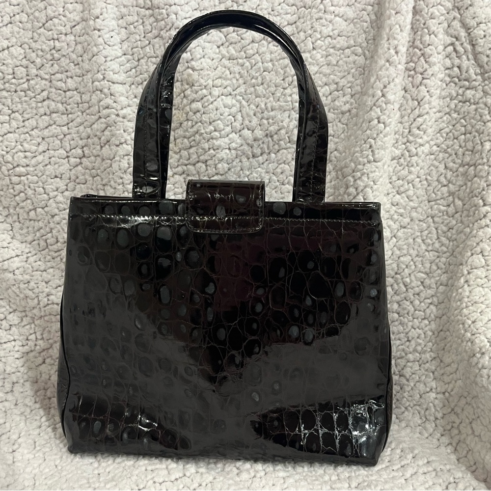 Salvatore Ferragamo Black Croc-Embossed Satchel